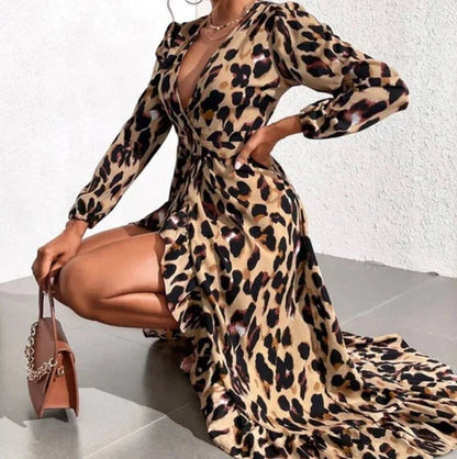 Scarlett | V-hals jurk met luipaardprint voor dames