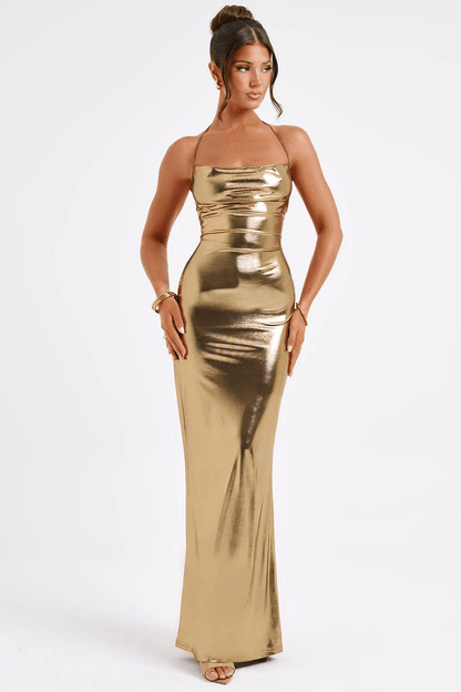 Florence | Sensuele Metallic maxi-jurk met lage rug
