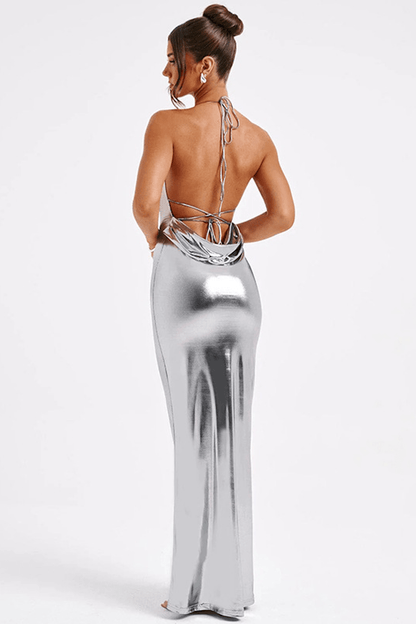 Florence | Sensuele Metallic maxi-jurk met lage rug