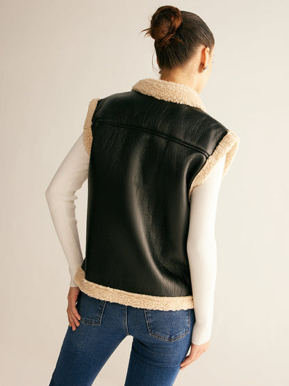 Rebecca | Teddy Gevoerd Vest Dames - Faux Leren & Warm
