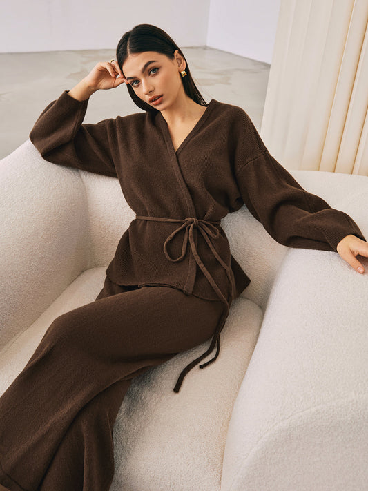 Millie | Chic Wrap Set | Zachte Gebreide Stof | Loungewear Set | Dames | Herfst & Lente | Casual