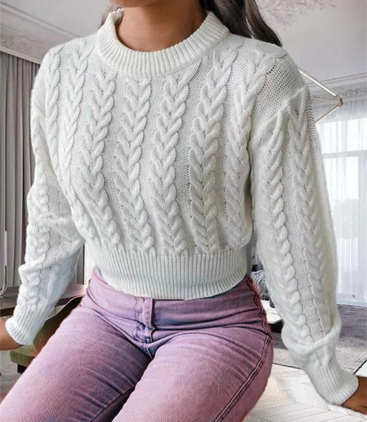 Jila | Dames Gebreide Trui Wol Kabelpatroon Cropped Fit