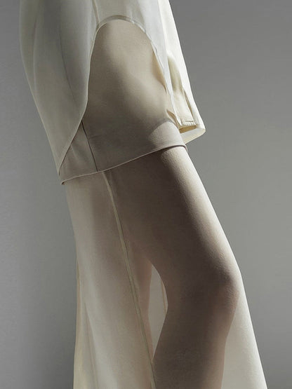 Women Sheer Blouse Cream Lightweight | Elegance-4
