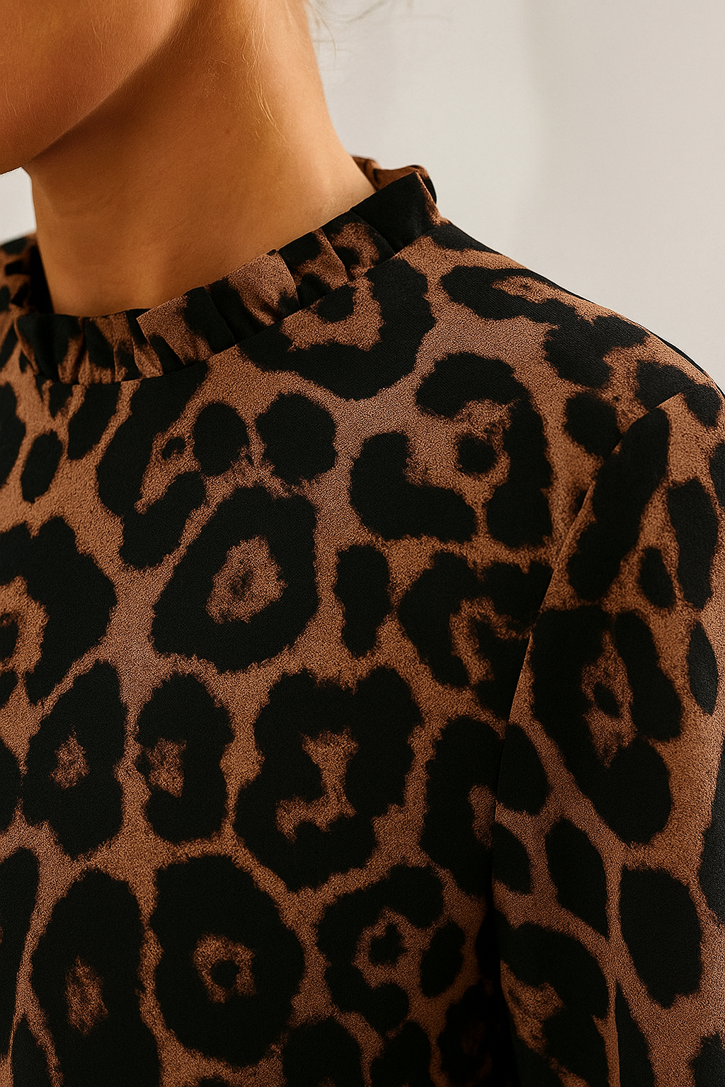 BAYLOR – Luipaardprint Zomerse Blouse met Geplooide Kraag voor dames