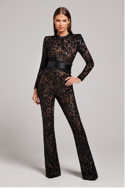 JOY | Elegante Kanten en Pailletten Jumpsuit met Flatterende Pasvorm