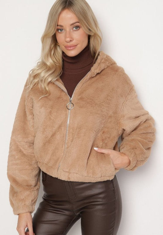 Lyla –  Warm teddy jack met rits en capuchon voor dames
