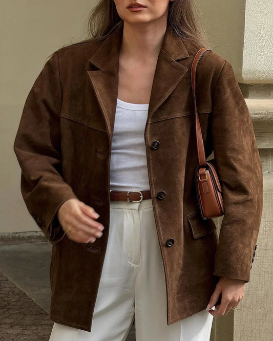 Sierra | Bruine suède blazer voor dames