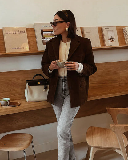 Sierra | Bruine suède blazer voor dames
