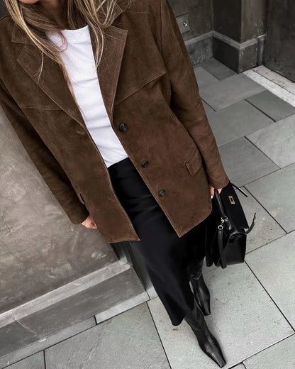 Sierra | Bruine suède blazer voor dames