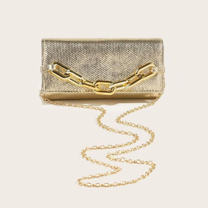 Pamela | Metallic Clutch Tas PU Leer met Opvallende Gouden Ketting