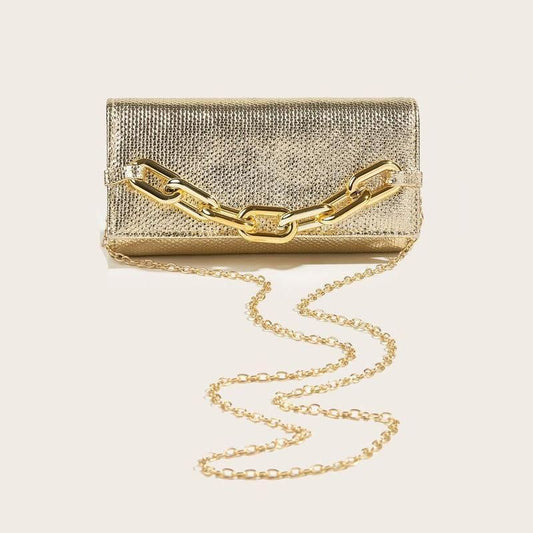 Pamela | Metallic Clutch Tas PU Leer met Opvallende Gouden Ketting