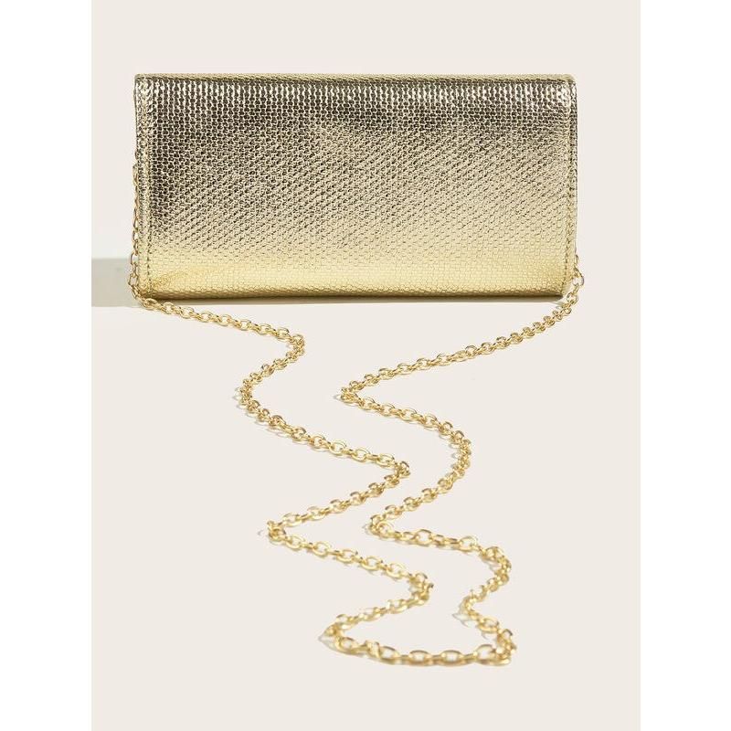 Pamela | Metallic Clutch Tas PU Leer met Opvallende Gouden Ketting