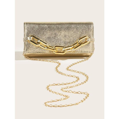 Pamela | Metallic Clutch Tas PU Leer met Opvallende Gouden Ketting