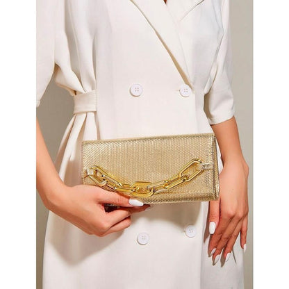 Pamela | Metallic Clutch Tas PU Leer met Opvallende Gouden Ketting