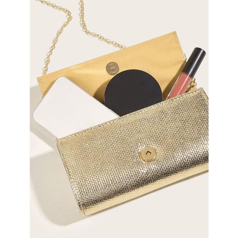 Pamela | Metallic Clutch Tas PU Leer met Opvallende Gouden Ketting