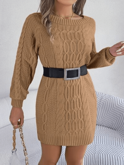 Harmony | Kabelgebreide Sweaterjurk Met Ronde Hals | Jumper Vest