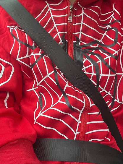 Mary-Jane | Rode Spiderweb Hoodie van Katoenmix met Rits