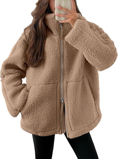 Curille | Oversized Teddy Fleece Jas met Opstaande Kraag
