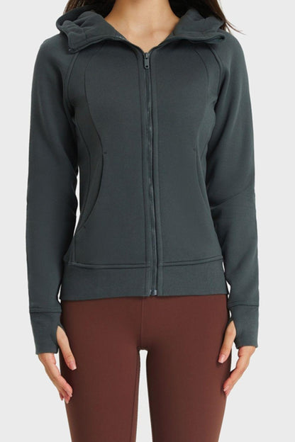 Zip Up Seam Detail Hooded Sports Jacket BLUE ZONE PLANET