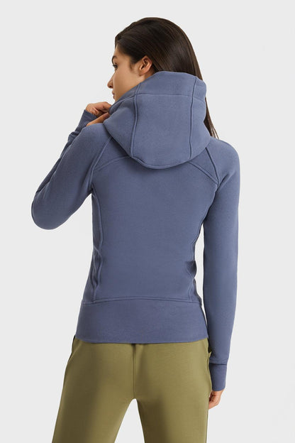 Zip Up Seam Detail Hooded Sports Jacket BLUE ZONE PLANET