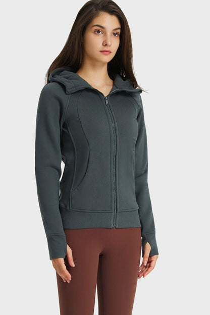 Zip Up Seam Detail Hooded Sports Jacket BLUE ZONE PLANET