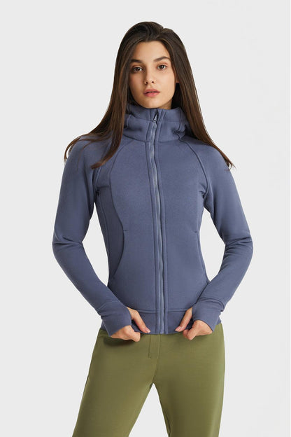 Zip Up Seam Detail Hooded Sports Jacket BLUE ZONE PLANET