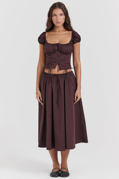 Mexx | Diepbruine Ruches-Set met Top en Midi-Rok