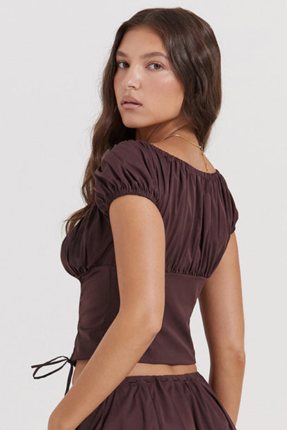 Mexx | Diepbruine Ruches-Set met Top en Midi-Rok