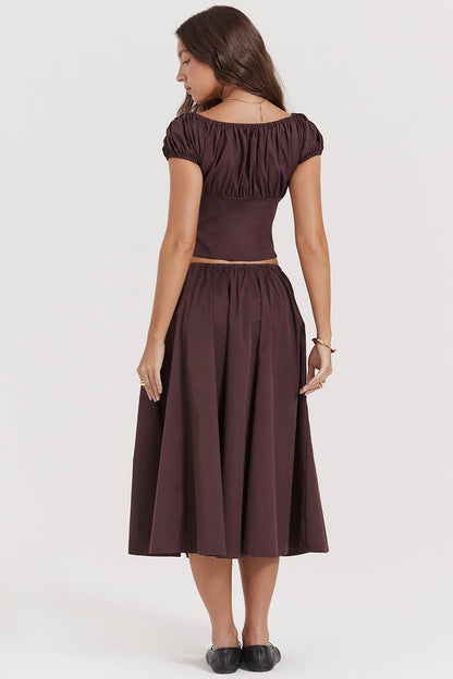 Mexx | Diepbruine Ruches-Set met Top en Midi-Rok