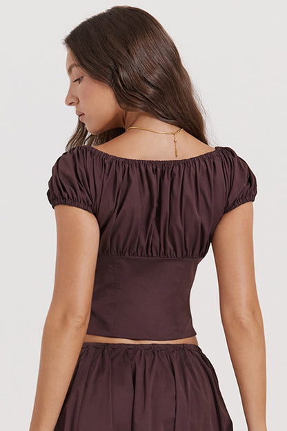 Mexx | Diepbruine Ruches-Set met Top en Midi-Rok