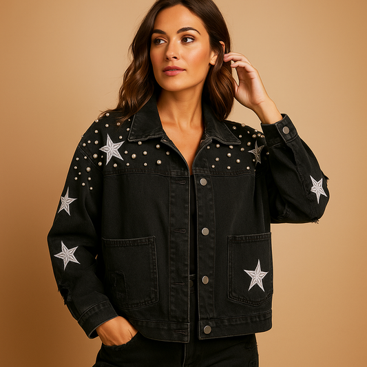 Chaya | Cropped Denim Jas Dames – Korte Spijkerjas met Knoopsluiting & Voorzakken