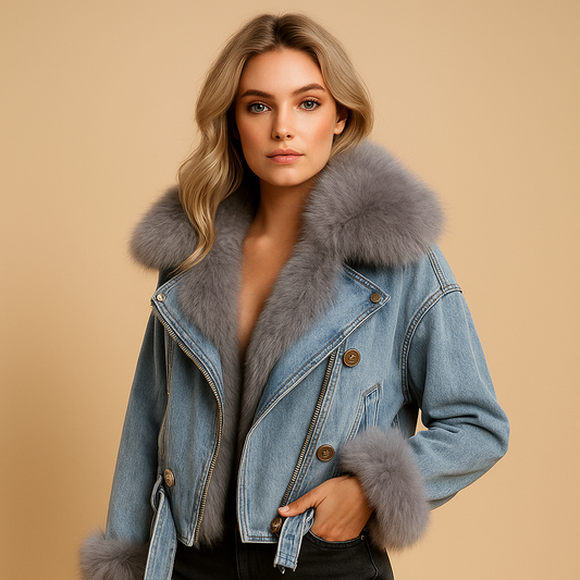 Shanti | Cropped denim winterjas met imitatiebont voor dames