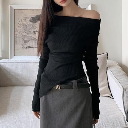 Lexi | Asymmetrische Gebreide Trui met Schouderdetail