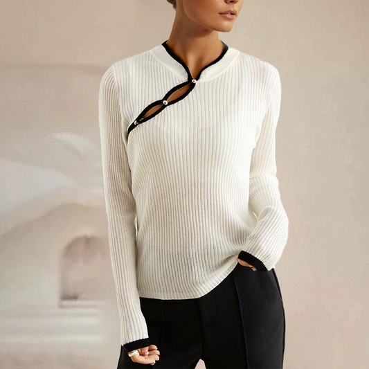 Nanda | Ribgebreide Dames Top Met Cut-Out Detail