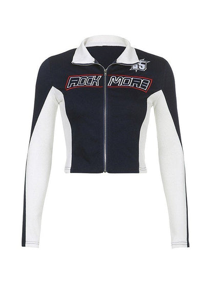Billie | Crop Moto-jack in Stretchstof met Logo