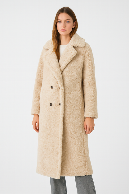 Desiree - Lange Oversized Herfst Jas van Teddy Stof voor Dames