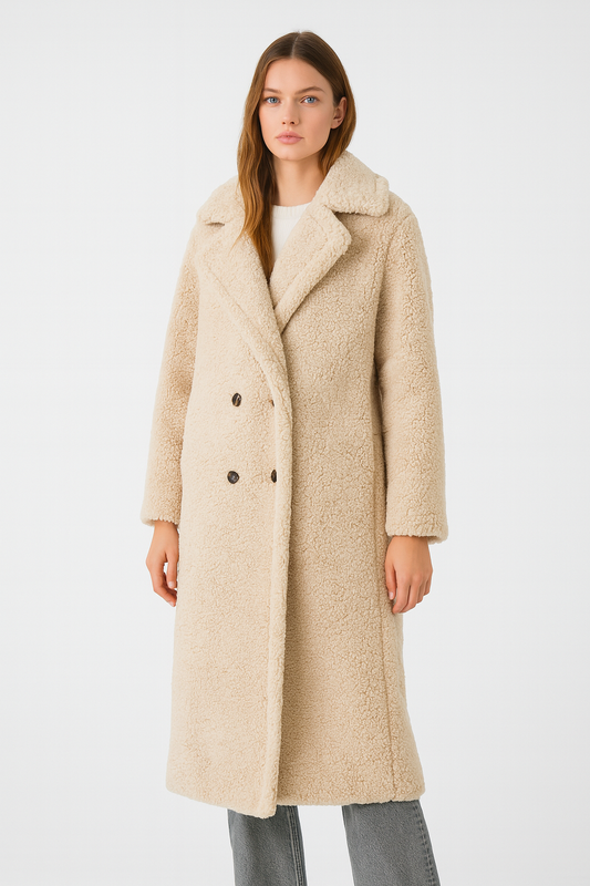 Desiree - Lange Oversized Herfst Jas van Teddy Stof voor Dames