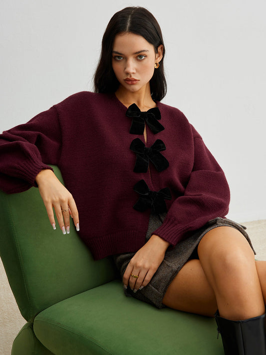 Lucille | Dames gebreide herfst trui met strik