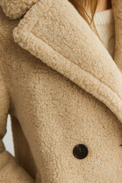 Desiree - Lange Oversized Herfst Jas van Teddy Stof voor Dames