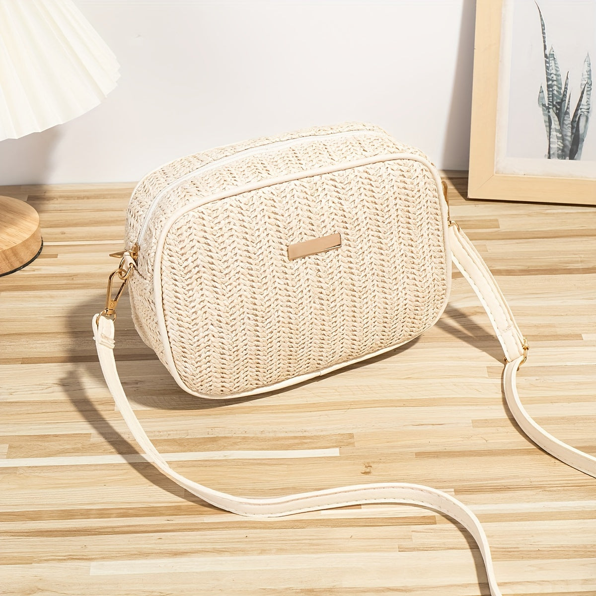 Gia | Geweven Crossbody Tas – Zomerse Raffia Schoudertas