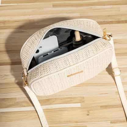 Gia | Geweven Crossbody Tas – Zomerse Raffia Schoudertas