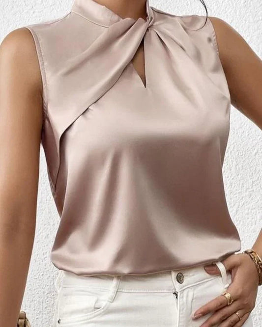 Samuela – Satijnen Mouwloze Blouse met Gedraaide Halslijn voor Dames