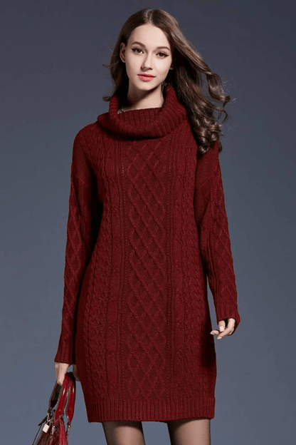 Talia | Gebreide Sweater Jurk | Dames Coltrui Met Turtleneck