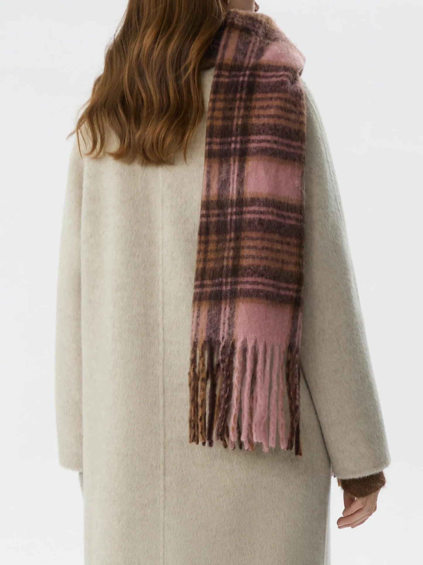 Nina | Warme Geruite Sjaal in Roze Koffie voor Dames