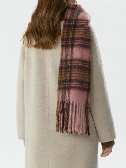 Nina | Warme Geruite Sjaal in Roze Koffie voor Dames