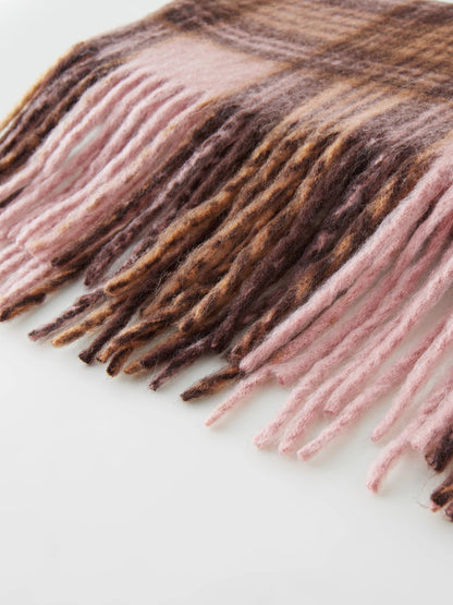 Nina | Warme Geruite Sjaal in Roze Koffie voor Dames