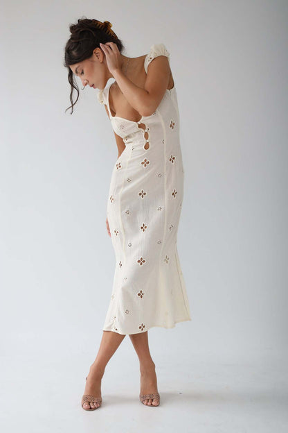 Messina - Vintage Geborduurde Fishtail Midi-jurk