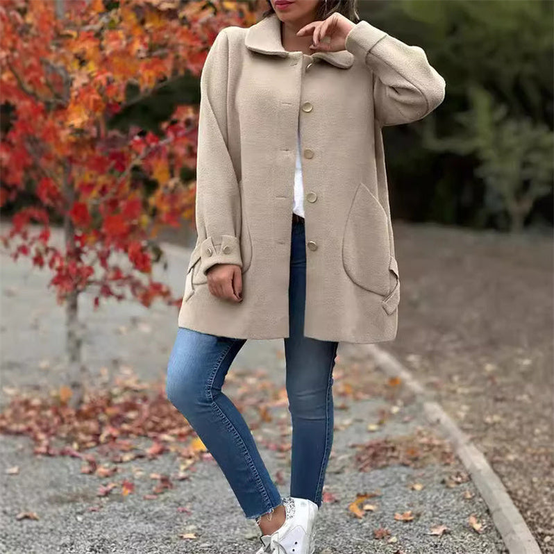 Jaleesa | Lange herfst jas met kraag en knoopsluiting