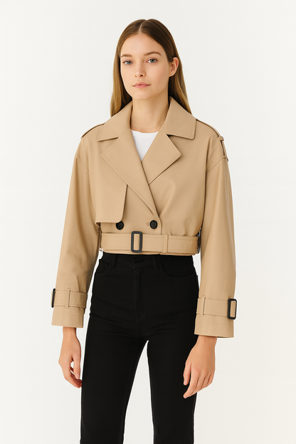 Harlow – De Cropped Trenchcoat voor de Herfst
