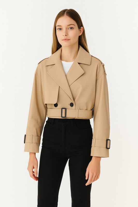 Harlow – De Cropped Trenchcoat voor de Herfst